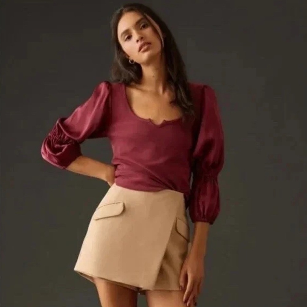 {Maeve | Anthropologie} Burgundy Puff Sleeve Top